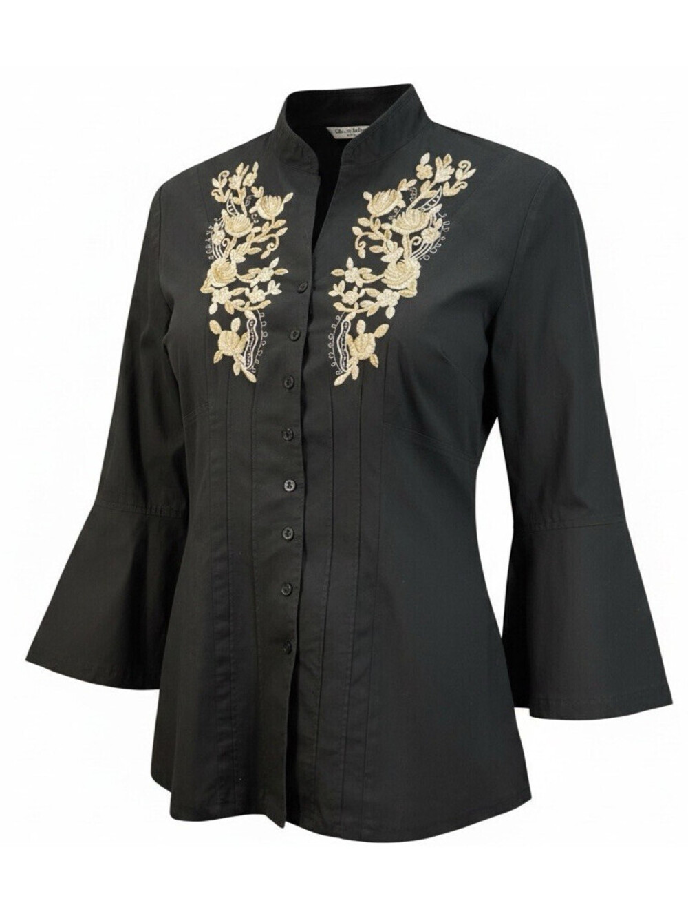 Quizz Woman Size 18 Black 3/4 Sleeve Embroidered Top Gothic Western Peasant